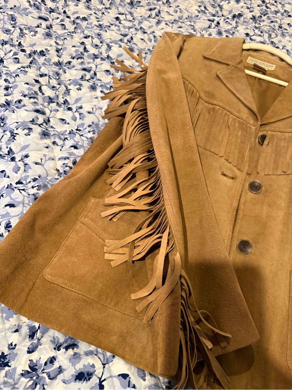 Jones New York Womens Suede Fringe Jacket - Brown - Picture 2 of 4